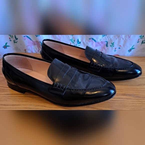 EUC J Crew Academy Black Patent Leather Casual Prep Penny Loafer Flat Shoe SZ 7 - Picture 3 of 9